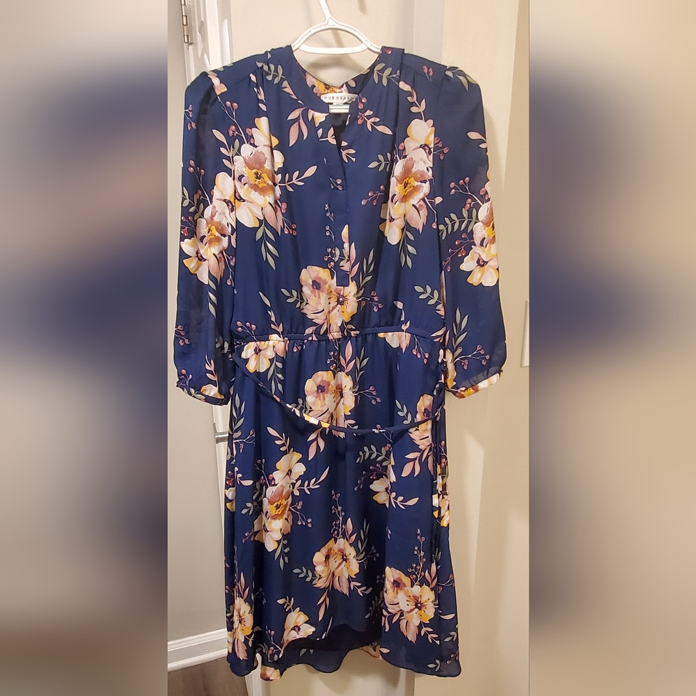 DownEast Navy Blue Floral Midi Dress